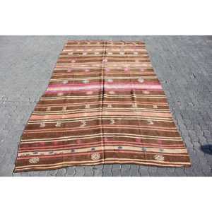 Turkish 7.1x12.3 ft Rug, Oversize Vintage Rug, <b>Brown</b> Pink Floral <b>Wool</b> Rug - Product Image 1