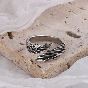 Vintage Oxidierter Flügel-Feder-Ring, offen, verstellbar, aus Kupfer, galvanisiert, Unisex, Retro-Engelsflügel-Schmuck, Großhandel für Herren und Damen - Product Image 5
