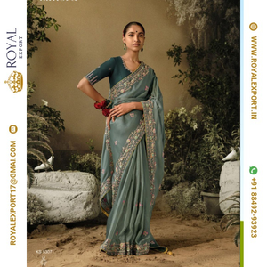 Nouveau tissu fantaisie Saree en soie pure douce et Dola avec bordure travaillée à la main avec chemisier travaillé à la broderie de créateur - Product Image 1
