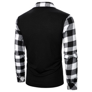 Top informal de manga larga a cuadros para hombre, camiseta de polo con patrón sólido, tela de lona para el trabajo y la ropa - Product Image 4