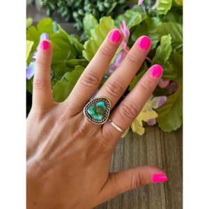 Sonoran Gold <b>Turquoise</b> Sterling Silver <b>Ring</b> Size 9.75-Navajo Made Boho Statement Jewelry - Product Image 2