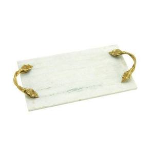 Plateau de service en marbre blanc le plus vendu avec poignée en métal Design élégant pour la vente en gros de service de table - Product Image 2