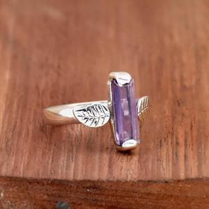 Baguette อเมทิสต์แหวน925เงินสเตอร์ลิงใบไม้เกิดแหวนสวยงาม - Product Image 3