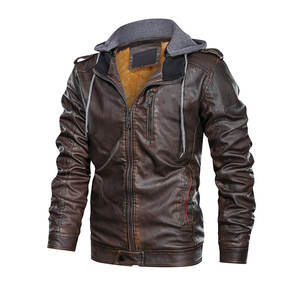 Veste en cuir PU de haute qualité, col montant, grande taille, fermeture éclair, tendance, pour hommes, écologique, antibactérienne, directement de l'usine - Product Image 1