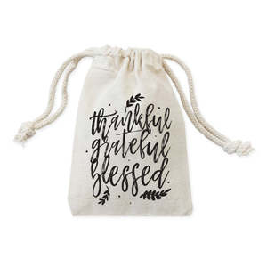 Thankful Grateful Blessed Cotton Thanksgiving Favor Bags 6-<b>Pack</b> Made From Natural Material - Product Image 1