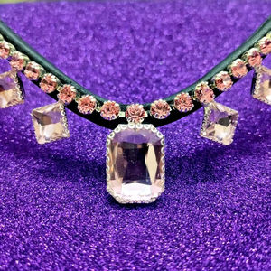 Banda para la frente de cuero de cristal rosa oscuro ligera de súper calidad accesorio ecuestre duradero para montar a caballo negro marrón - Product Image 3