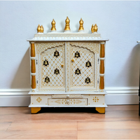 Mandir de prière artisanal en bois pour la maison, avec double porte et cloche en laiton, pour Diwali, mariage, salle de culte, mobilier spirituel