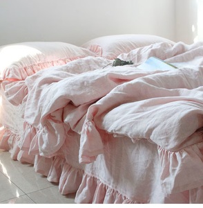 ชุดเครื่องนอนผ้าลินินเก๋ๆผ้าลินินมีระบายดูเวต2ปลอกหมอน200TC ราชินีสำหรับงานแต่งงานบ้านโรงพยาบาลกำหนดเองโรงแรม3ชุด - Product Image 4