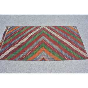 3.2x6.3 ft Vintage Kilim Rug, Turkish Rug, <b>Red</b> Solid <b>Wool</b> Rug - Product Image 3