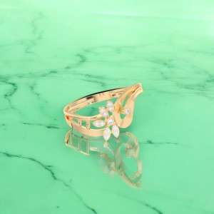 แหวนเพชรสีทองลายดอกไม้ทำจาก VVS-VS เพชรหนา10K/14K/18K E-F กะรัต0.10กะรัต - Product Image 4