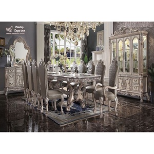 Classy Upholstered Modern Carved Dining Room <b>Table</b> Set Ultra Luxury Teak Wood Customized Size Dining Furniture - Product Image 1