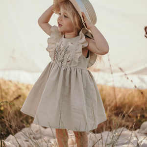 ชุดเดรสผ้าลินินปักทำด้วยมือสำหรับเด็กผู้หญิงสไตล์ลำลองสำหรับวันเกิดครั้งแรกของเด็กวัยหัดเดินผลิตในเวียดนาม - Product Image 4