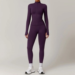 Conjunto de Yoga sin costuras para mujer, 2 uds., conjunto de entrenamiento, ropa deportiva, ropa de gimnasio, chaqueta de manga larga, mallas de cintura alta, trajes deportivos - Product Image 1