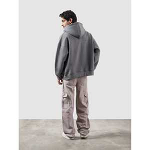 Sweat à capuche effet vieilli gris chiné foncé, avec fermeture éclair essentielle, en tissu French Terry, style streetwear, techniques de broderie 3D et appliqués - Product Image 1