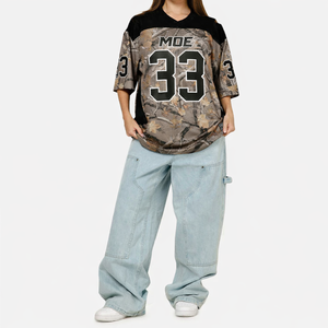 トレンドのオーバーサイズユニセックスアメリカンフットボールジャージ、迷彩柄半袖トップス、カスタムナンバーデザイン、OEMプライベートラベル、卸売 - Product Image 2