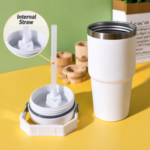 Gobelet de voyage isotherme en acier inoxydable de 20 oz et 30 oz avec poignée et paille, tasse à café à double paroi pour l'extérieur – Vente en gros - Product Image 4