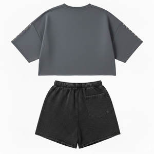 <b>Men's</b> Soft Jersey Two Piece Set Crew Neck <b>Shirt</b> and Adjustable Waist Shorts Perfect for Sleepwear or Lounging Heather Gray - Product Image 2