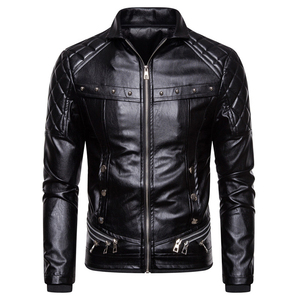 Automne hiver hommes veste en cuir de haute qualité nouvelle mode Streetwear Punk vêtements col montant pour une utilisation en moto - Product Image 5