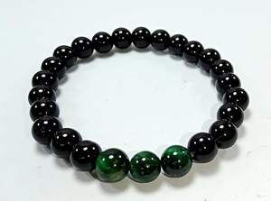 Pulsera de Cristal, Obsidiana Negra y Ojo de Tigre Verde, Cuentas Redondas de 8mm, Piedra Preciosa, Moda, Regalo para Hombre y Mujer, Energía - Product Image 3