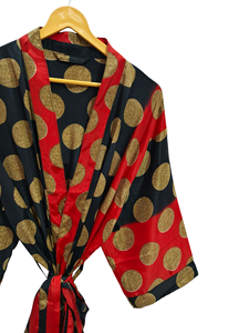 Kimono de verano de lujo para cubrir el bikini, bata larga de noche, Kimono Sari de seda reciclado vintage indio hecho a mano, - Product Image 3