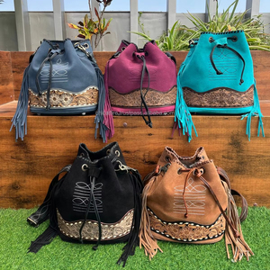 Sacs seau à bandoulière en cuir suédé d'excellente qualité en gros pour femmes, sacs à main à franges en cuir de vachette occidental - Product Image 4