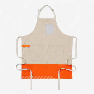 Yellow Orange Heavy Duty Reusable Bib <b>Apron</b> with Pockets Canvas Woven Machine Washable for Cooking Daily Use - Product Image 3