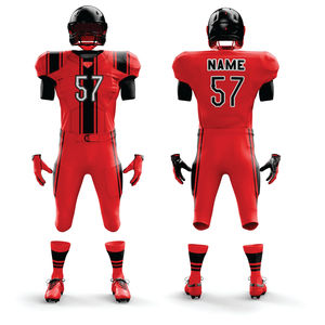 Ensemble d'uniformes de football américain rouge et noir personnalisés pour hommes, vêtements de sport d'entraînement durables en sergé respirant, maillot de nom de joueur - Product Image 1