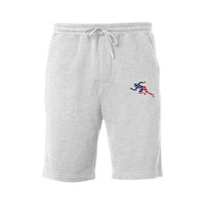 Shorts en polaire mi-lourd avec broderie logo, décorations, taille élastique, style urbain, respirant, imprimé drapeau 'Running Man', taille XXS - Product Image 1