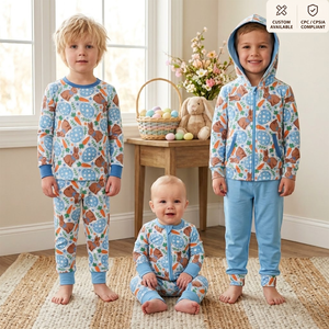 Conjunto de Pijama Infantil con Estampado de Conejo de Pascua OEM/ODM, Sudadera de Manga Larga, Mono Convertible, Ropa para Niño - Product Image 1