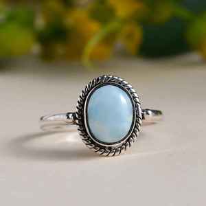 แหวน Larimar วงรีทำด้วยมือมินิมอลเครื่องประดับเงินสเตอร์ลิงออกซิเดชั่นสำหรับผู้หญิง - Product Image 4