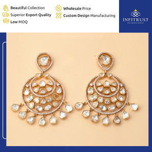 Global Vendor Selling <b>Top</b> Notch Quality Chandbhali Design Gold Plating Elegant <b>White</b> Moissanite Stone <b>Embellished</b> Earrings - Product Image 2