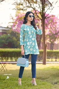 Nuevos estampados de lámina de algodón Premium con Kurtis bordados para mujeres Lanzamiento en línea Cintura tejida Cintura natural - Product Image 4