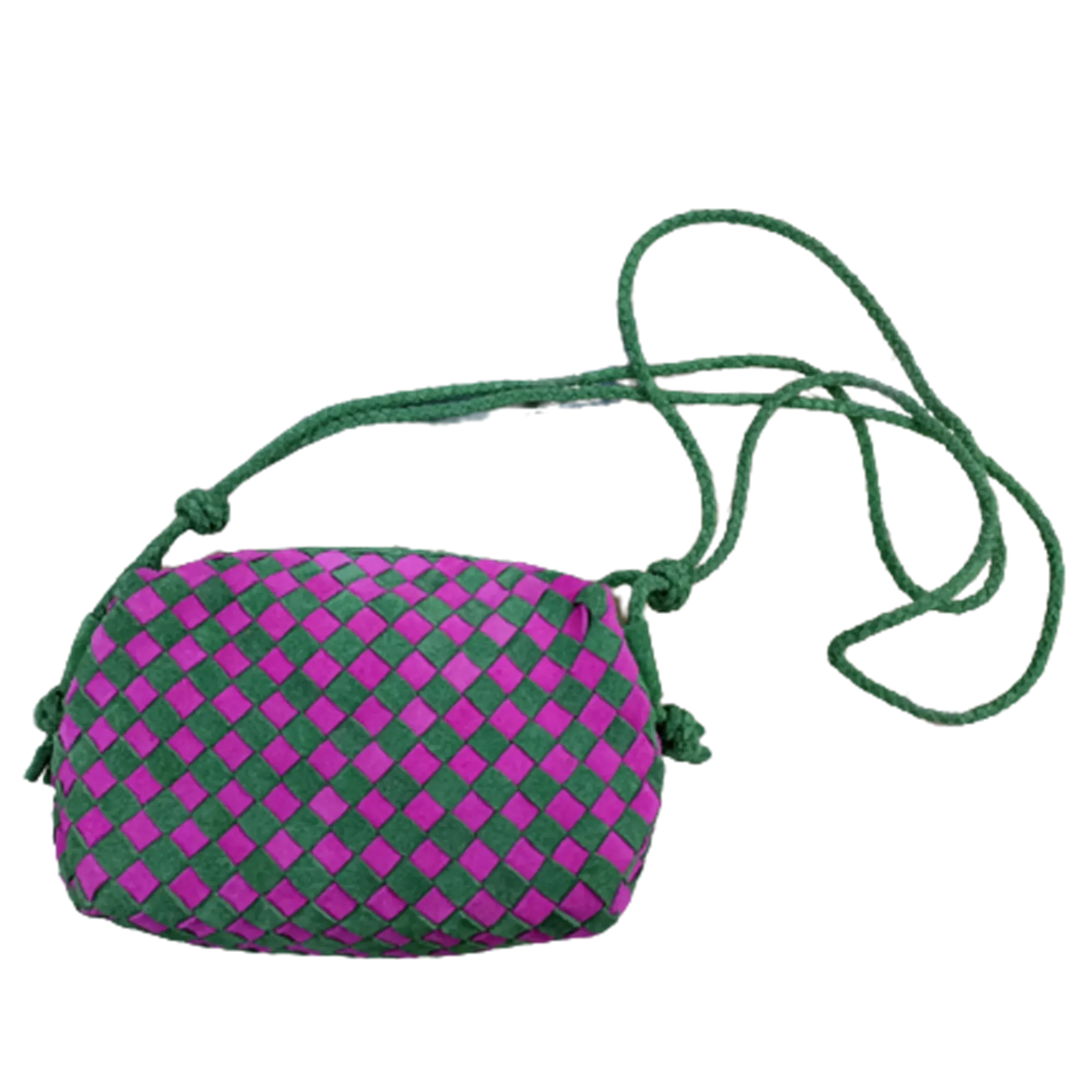 Nuevo elegante Color púrpura y verde al aire libre Handwaved hecho a mano gamuza Slouch hombro bolso de mano estilo Hobo bolso para damas