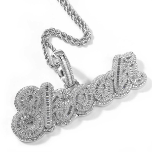 Pendentif Hiphop plaqué or jaune 14 carats certifié IGI glacé nom personnalisé pendentif diamant taille baguette bijoux fins pour unisexe - Product Image 5