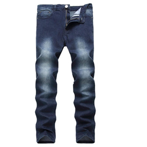Jeans en denim ajustés lavés à la mode pour hommes, couleur bleue, denim en coton, style baggy, pantalon en denim pour hommes - Product Image 1