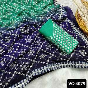 Indian Party Wear Fancy Soft Georgette Fabric Saree Colecciones con hilo de secuencia pesada Bordado Trabajo Saree y blusa - Product Image 2