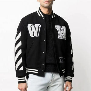 Vestes universitaires pour hommes à col en V, logo personnalisé sur le devant, veste varsity en toile, veste de sport unie, vente en gros - Product Image 2