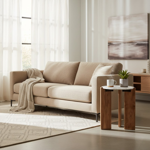 Table d'appoint en marbre |   Table d'appoint en bois d'acacia massif |   Plateau en marbre blanc |   Table d'appoint moderne pour salon, chambre à coucher, côté canapé - Product Image 2