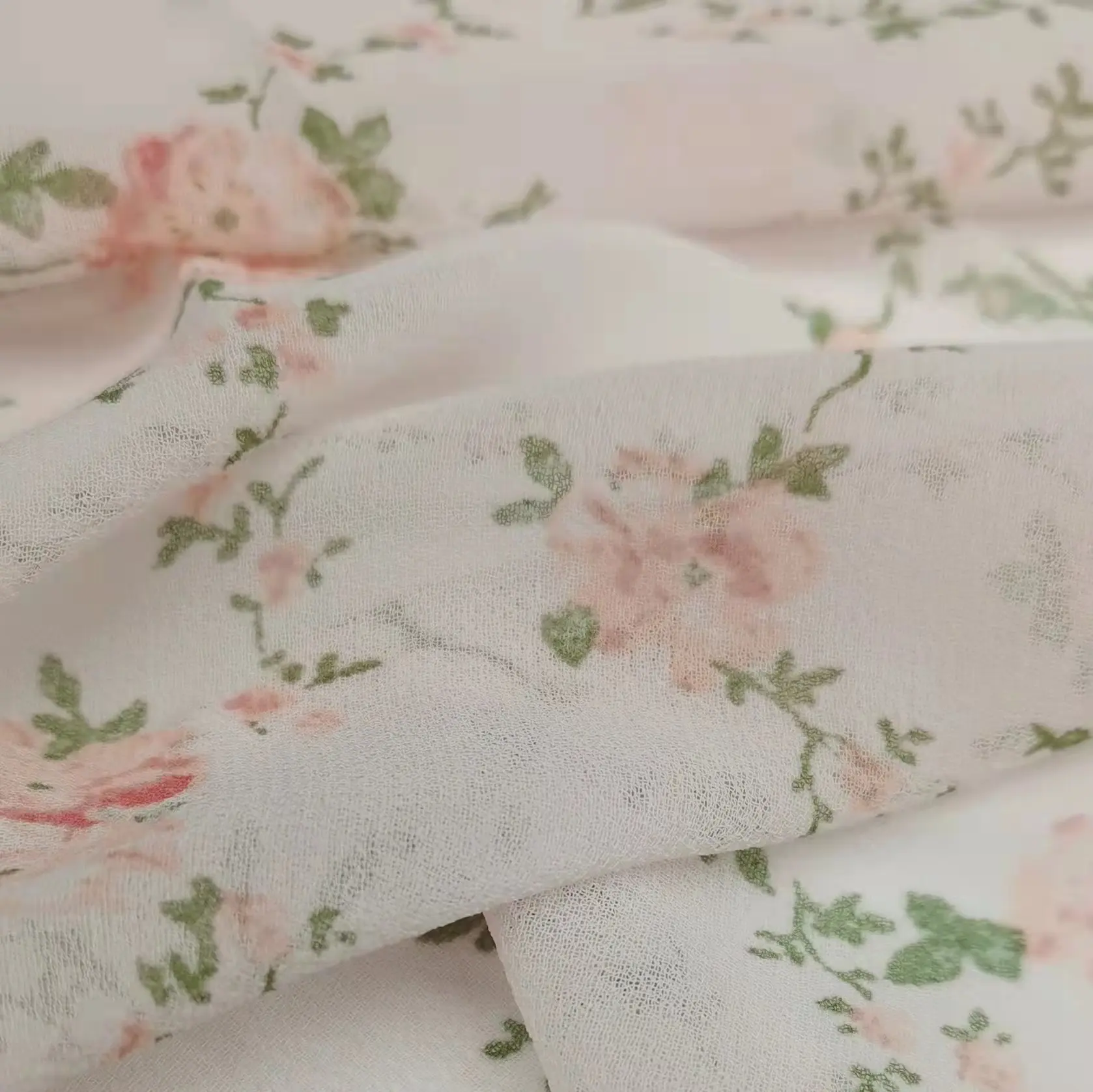 Tela de gasa de seda compuesta con estampado de flores de poliéster 100%, diseño de patrón tejido para vestidos de niñas, faldas densas, recuento de hilos 20D
