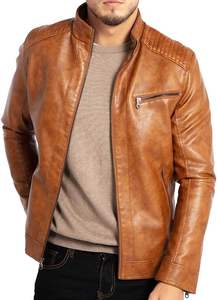 Chaqueta de cuero con cuello levantado para hombre, prendas de vestir ligeras de piel sintética para motocicleta - Product Image 5