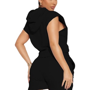 Women's Custom Fitted pull over Crop <b>Top</b> Booty <b>Shorts</b> <b>Set</b> Daily Wear Cotton Hoodie with Solid Pattern Plain Dyed <b>Short</b> <b>Set</b> 2026 - Product Image 3