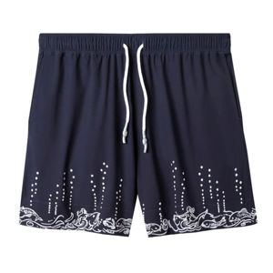 Short de plage en maille QUICK DRY pour homme Short de bain bleu marine à rayures bulles avec fermeture par cordon de serrage avec logo - Product Image 1