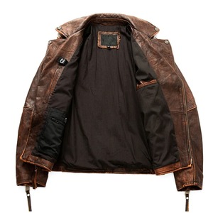 Chaqueta de moto de cuero natural para hombre, chaqueta de motorista de piel de vaca de capa superior, traje de Moto Retro, chaqueta de cuero de talla grande molida con piedra - Product Image 3
