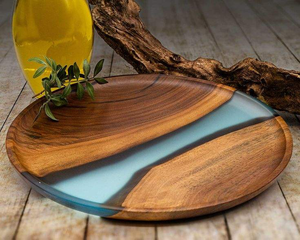 Bandeja Decorativa Redonda de Madera Antigua y Resina, Regalo de Boda Real, Bandeja para Servir Alimentos Hecha a Mano, Bandeja Artesanal Saniya para Restaurante al por Mayor - Product Image 3