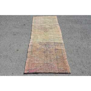 Tapis Turc Vintage de Grande Surface Beige Vert 2.7x6.7ft Style Classique Laine Latex Support Abstrait Motif Rectangle Couloir Design - Product Image 1