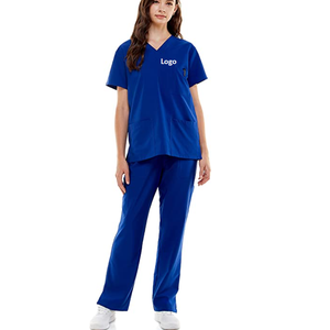 Ensemble d'uniforme médical pour femmes, pantalon d'allaitement léger et extensible à 4 voies, 8 poches, col en v, cordon de serrage, taille élastique - Product Image 1