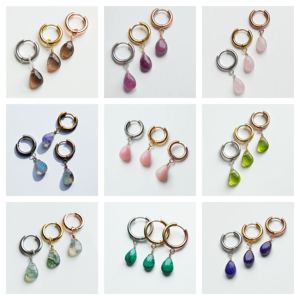 ต่างหูห่วงพลอยสีเงินรูปหยดน้ำสี925ทำด้วยมือ - Product Image 2