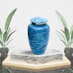 Urne funéraire en marbre bleu ciel pour cendres adultes Urne funéraire commémorative artisanale pour hommage aux cendres - Product Image 1