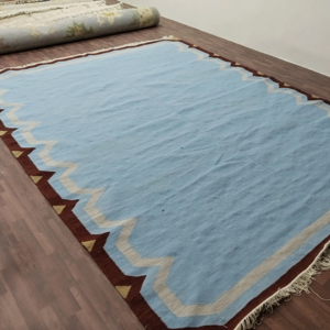 Hermosas alfombras azules tejidas a mano de lana de alta calidad Dari para sala de estar de lujo 8x10 Farsh-e Durry Dastbaaf 9x12 Pray Style - Product Image 1