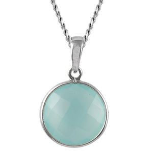 Collar colgante de plata de ley 925 de alta calidad, colgantes finos de piedras preciosas semipreciosas de Calcedonia Aqua personalizados, venta al por mayor de plata - Product Image 5